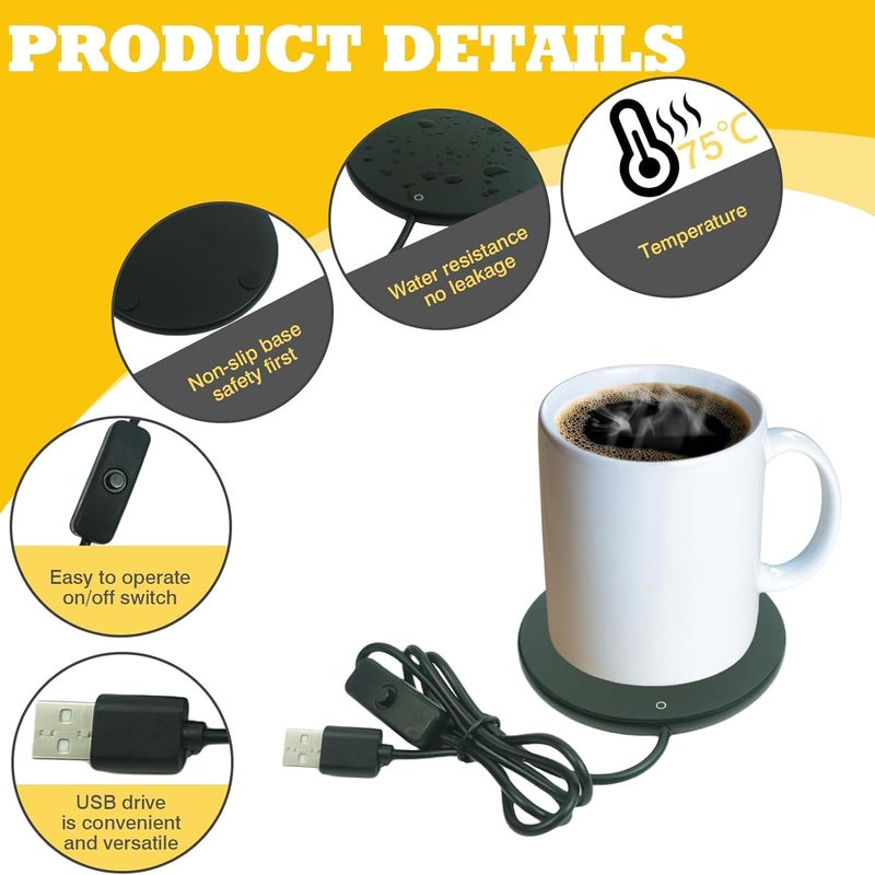 tinshow Coffee Mug Warmer USB for Desk Tea Coffee Milk Cups Mugs Smart Electric Beverage Warmer Coaster Drink Mug Cup with LED Backlit Display for Home Office Heat Plate USB Heating (Black) - Image 3
