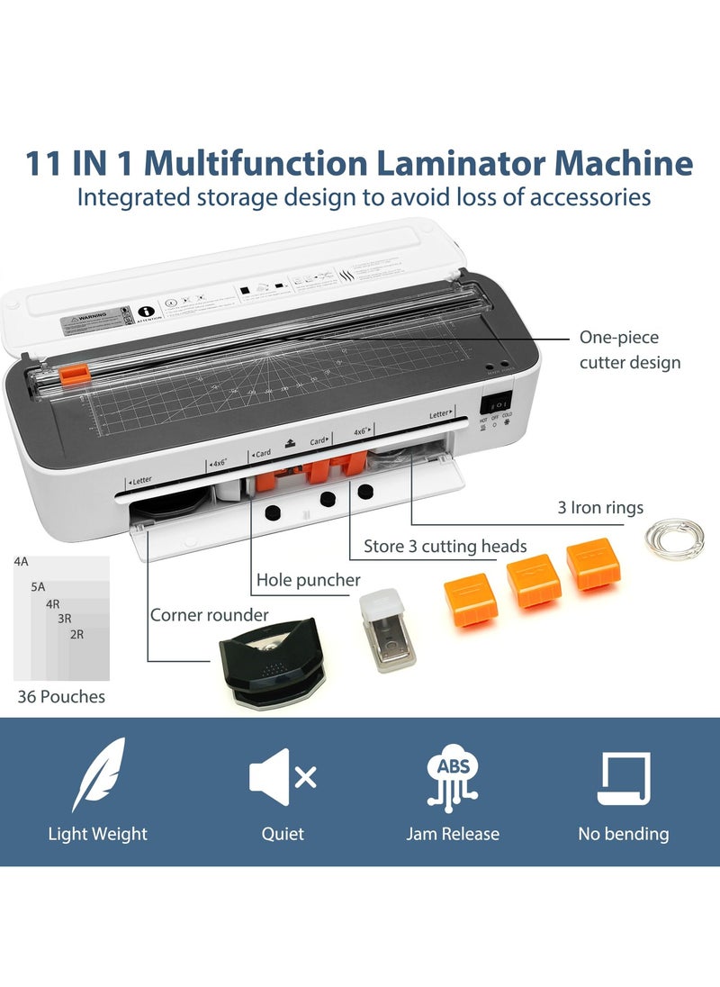 Generic - 11-in-1 Thermal Laminator Machine with 36 Laminating Sheets, A4/Letter Size, 2 Temperature Settings, and Built-in Paper Trimmer for Office, School, Business, and Home Use. - Image 1