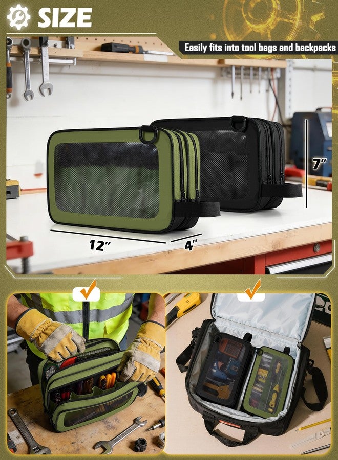 Marscamd 2 Pack Tool Pouch with Dual Compartments, 12” Tool Bag with Detachable Shoulder Strap, Carry Handle and Translucent Window, Black/Green - Image 5
