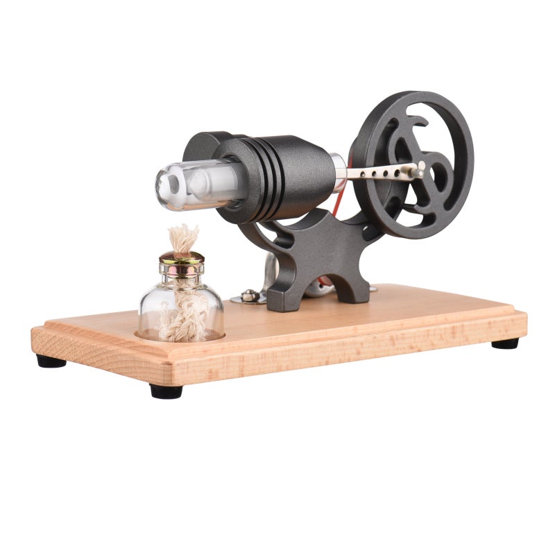 Hot Air Stirling Engine Electricity Generator Motor Model with LED Light Dollar Flywheel Design Science Experiment with Wooden Base DIY Education Toy for Teacher Adults Kids School Office Decor - Image 2