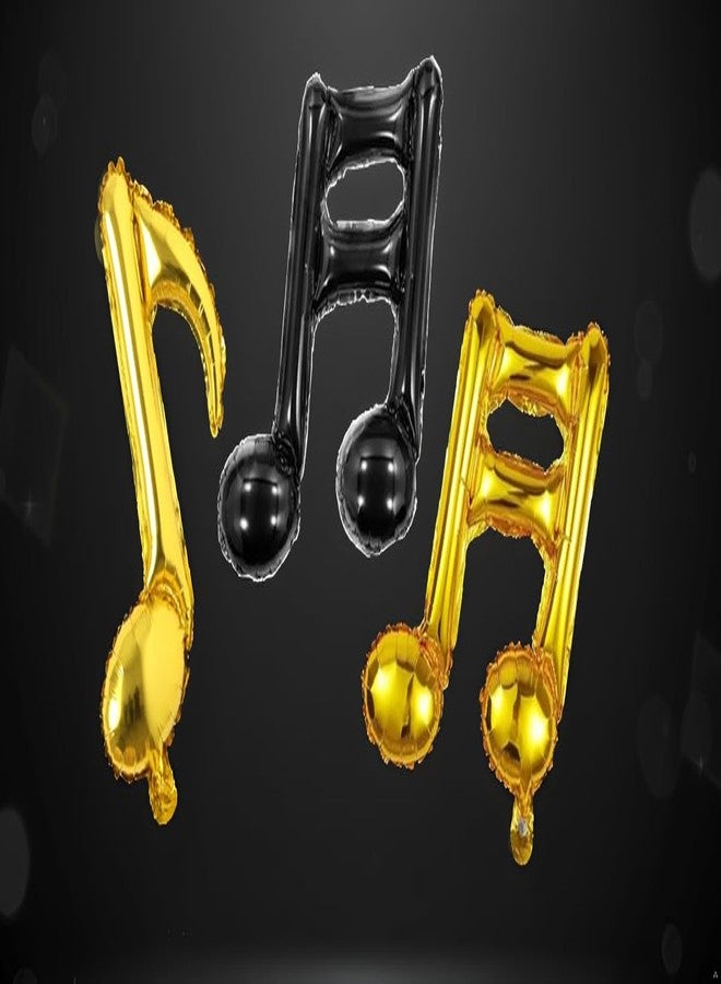 Atpata Funky 3pcs Music Note Symphony Foil Balloons Black & Gold | Musical KPopTheme Party Decorations for Birthday, Karaoke Night, Concerts, Baby Shower, Wedding, School & Corporate Events - Image 1