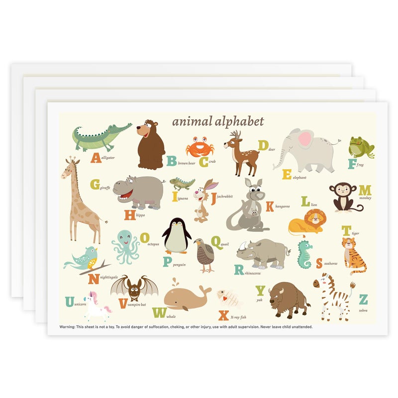 Babebay Disposable Stick-on Placemats 60 Pack for Baby & Kids & Toddler, Sticky Placemats Restaurant Table Mats 12" x 18" (Animal Alphabet) - Image 1