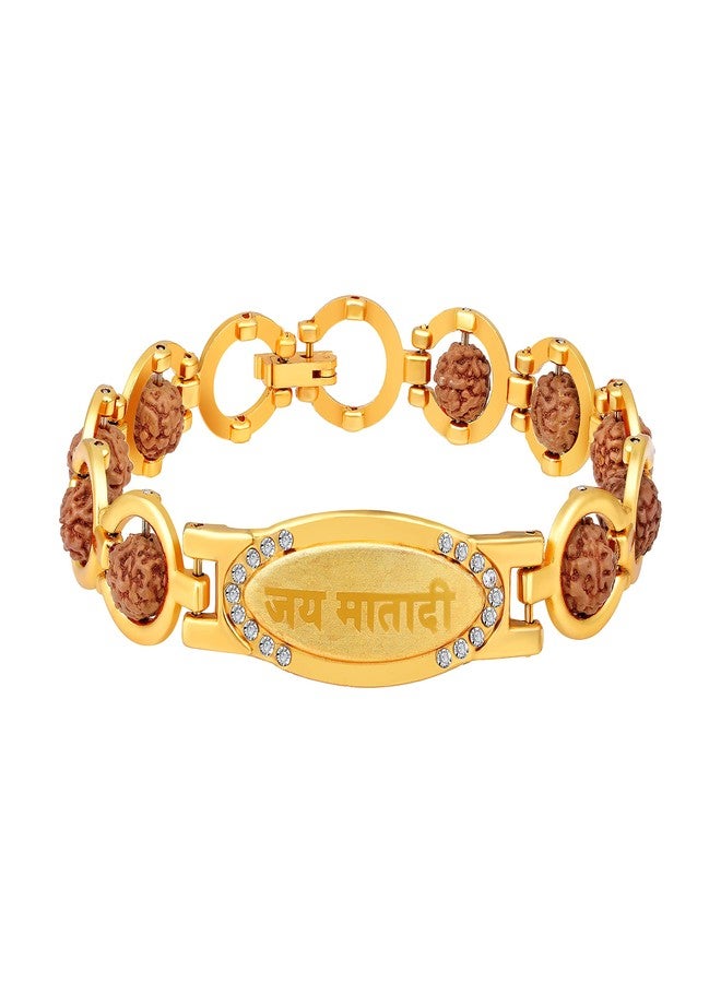 Mahi Gold and Rhodium Plated Religious Jai Mata Di Rudraksha Bracelet for Men (BR1101023G) - Image 1
