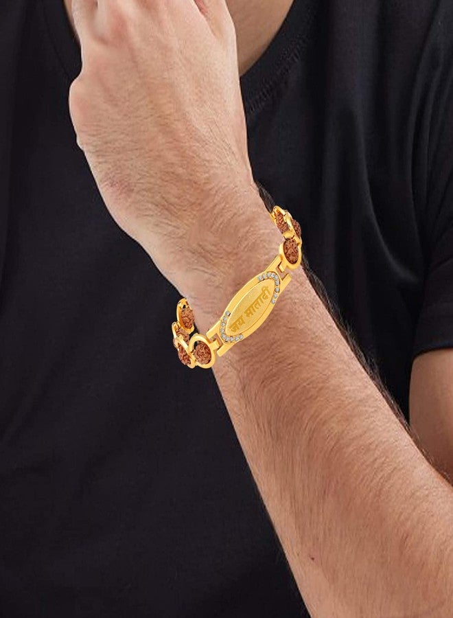 Mahi Gold and Rhodium Plated Religious Jai Mata Di Rudraksha Bracelet for Men (BR1101023G) - Image 2