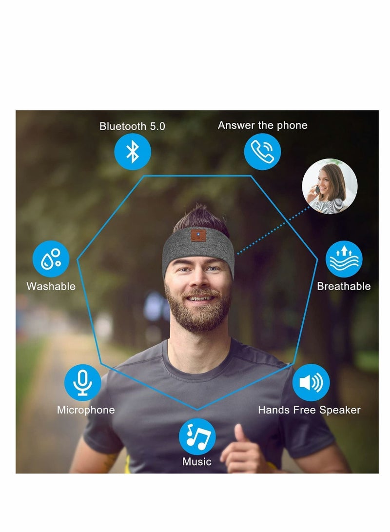 Y&D Sleep Headphones, 2022 Bluetooth Headband Headphones with HD Speakers and Mic Perfect for Side Sleepers Sleeping Calling Jogging Yoga Workout Gift Ideas-Unisex (HF012-Gray)  - Image 2