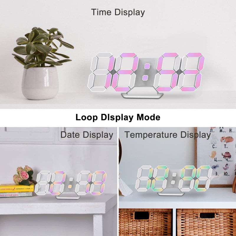 Deeyaple Led Digital Alarm Clock 3D Small Wall Clock Snooze Dimmable Time Memory 12/24 Date Temperature Remote Control Night Light Office Kitchen Living Room Bedroom (9.7 Inch, Multicolor) - Image 3