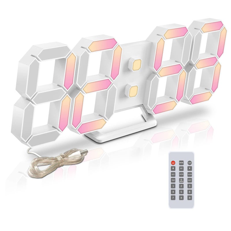 Deeyaple Led Digital Alarm Clock 3D Small Wall Clock Snooze Dimmable Time Memory 12/24 Date Temperature Remote Control Night Light Office Kitchen Living Room Bedroom (9.7 Inch, Multicolor) - Image 1