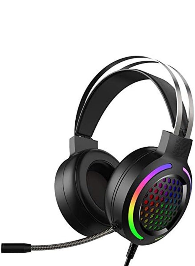 متجر الفرح سماعة ألعاب خفيفة الوزن RGB للكمبيوتر الشخصي، سماعة ألعاب USB7.1 Surround Sound، سماعة رأس سوداء ذات صوت جهير ثقيل 7.1، سماعة رأس سلكية لألعاب الكمبيوتر - Image 1