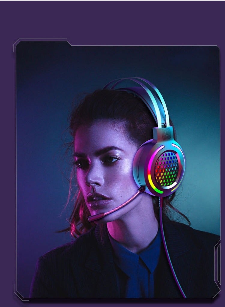 متجر الفرح سماعة ألعاب خفيفة الوزن RGB للكمبيوتر الشخصي، سماعة ألعاب USB7.1 Surround Sound، سماعة رأس سوداء ذات صوت جهير ثقيل 7.1، سماعة رأس سلكية لألعاب الكمبيوتر - Image 4