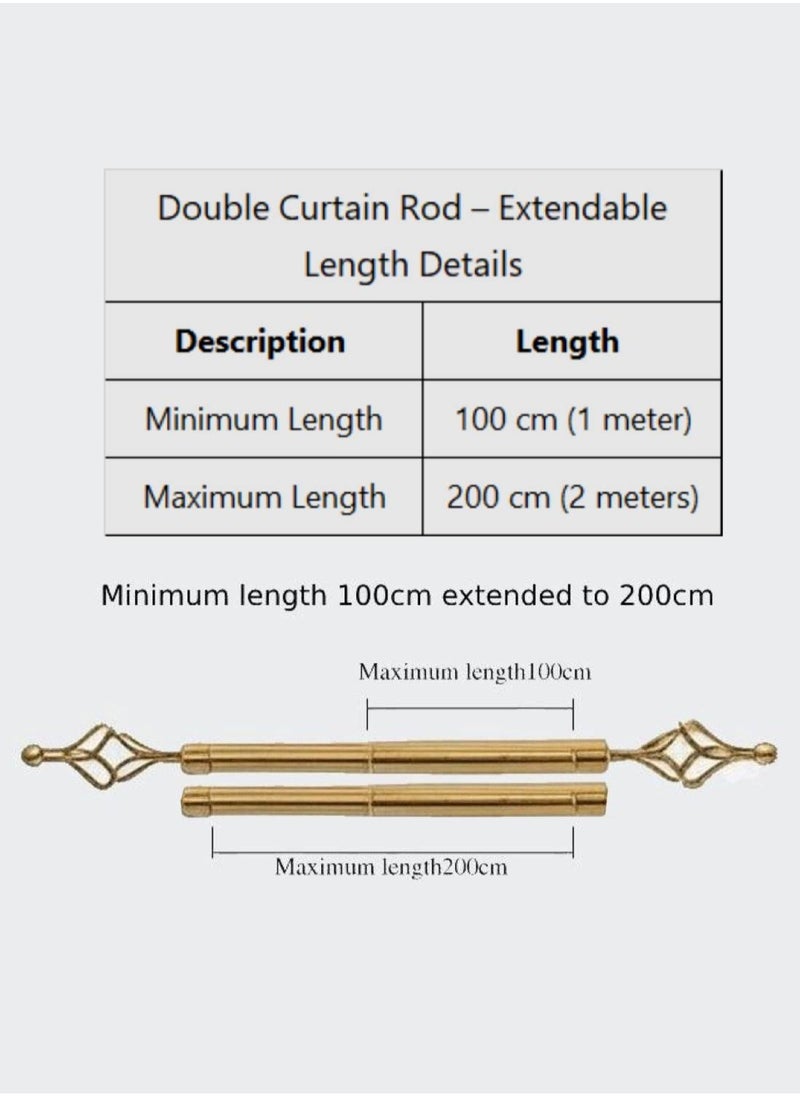 MAXQON Heavy Duty Extendable Double Curtain Rod 2 Meter Adjustable Sturdy Steel Gold  - Image 2