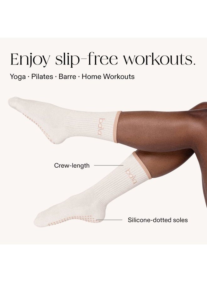 Bala High Sock with Grips - Classic Crew Slip-Free High Socks Designed for Yoga, Pilates, Barre & Home Workouts - Lightweight, Sand, M - Image 3