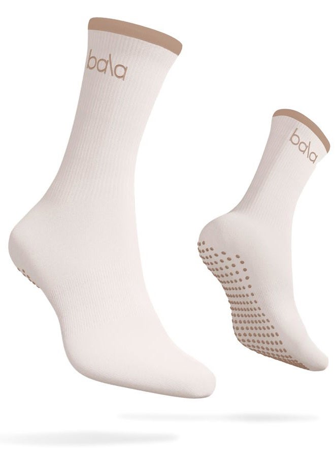 Bala High Sock with Grips - Classic Crew Slip-Free High Socks Designed for Yoga, Pilates, Barre & Home Workouts - Lightweight, Sand, M - Image 1