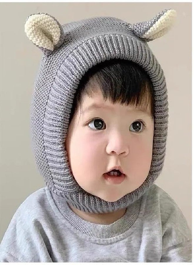 EvoNest Horn Design Knitted Cap for 18-3 Year Kids | Winter Warm Hat Soft Knitted Hood Earflap Cap for Toddlers (Grey) Diameter 52-54 Cms - Image 2