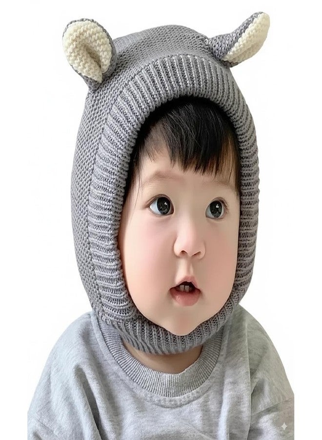 EvoNest Horn Design Knitted Cap for 18-3 Year Kids | Winter Warm Hat Soft Knitted Hood Earflap Cap for Toddlers (Grey) Diameter 52-54 Cms - Image 1