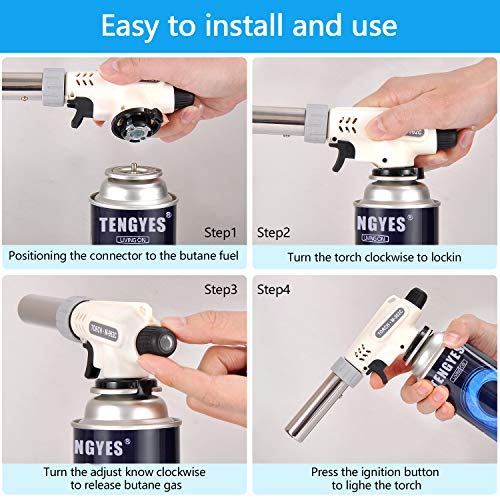 TENGYES Kitchen Butane Blow Torch Lighter - Culinary Torch Chef Cooking Torches Professional Adjustable Flame with Reverse Use for Creme, Brulee, BBQ, Baking, Jewelry by TENGYES, Butane Not Included - Image 4