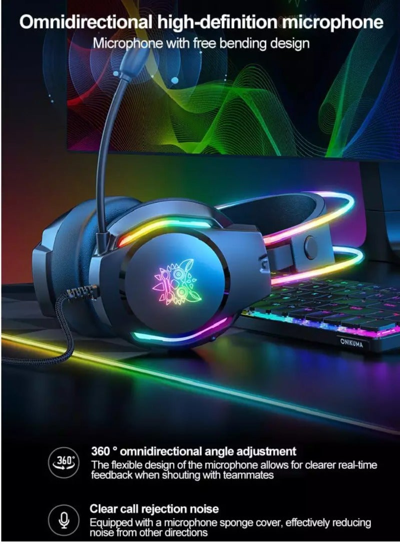 onikuma X26 RGB Gaming Headset - 50MM Drivers - noise Cancellation Microphone - Image 3