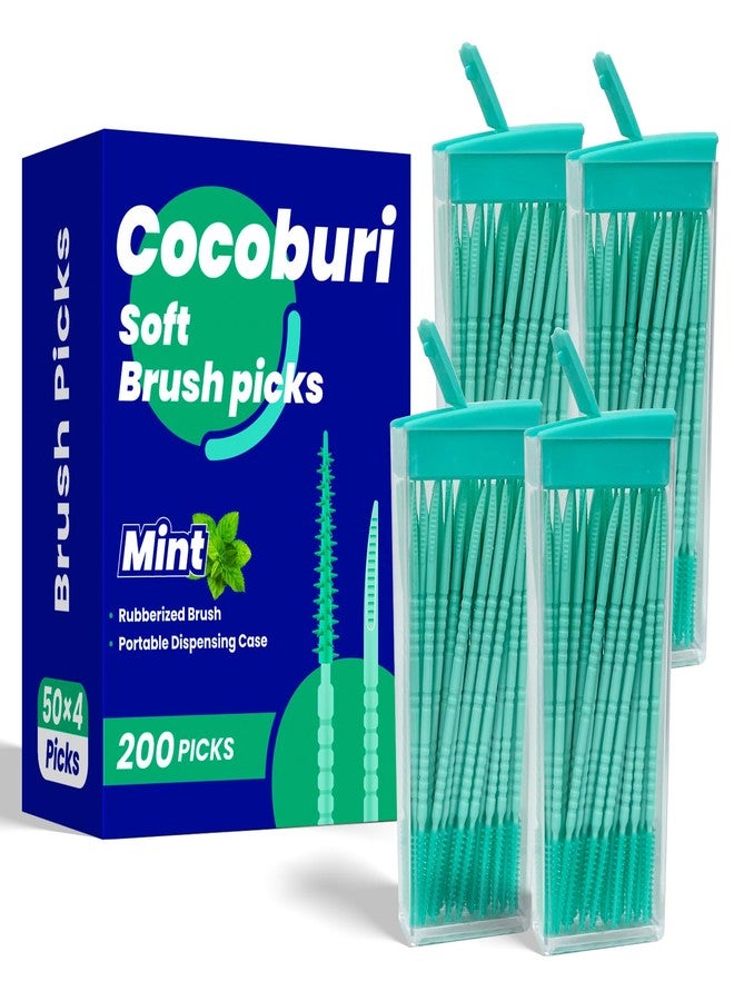COCOBURI 2-in-1 Interdental Pick-Soft Rubberized Brush Picks-Textured Plaque Removing Toothpick-Travel Hotel Restaurant Office Car-Comes with a Travel Case for On-The-Go Use-Mint -200 Count - Image 1