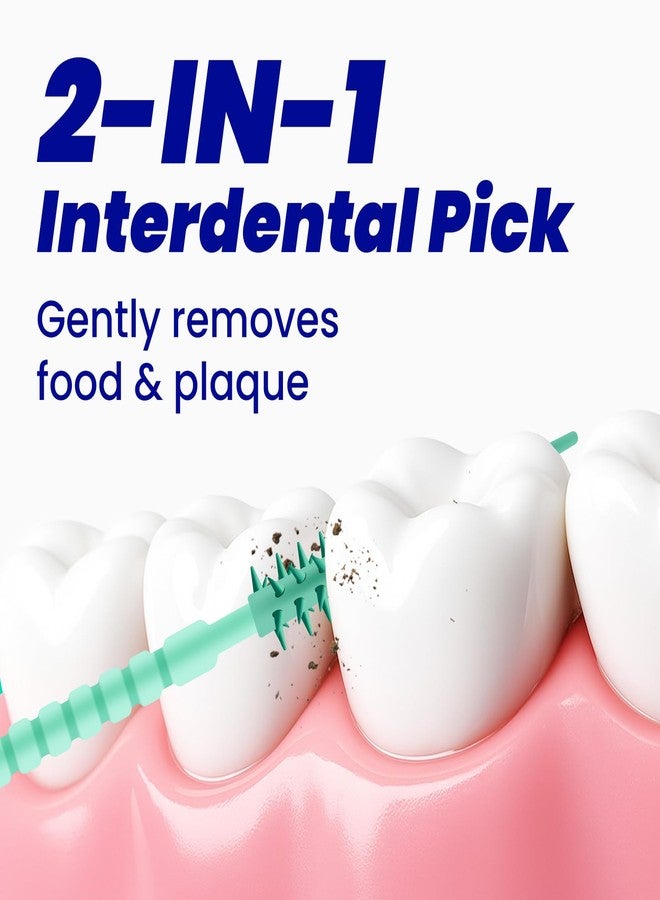 COCOBURI 2-in-1 Interdental Pick-Soft Rubberized Brush Picks-Textured Plaque Removing Toothpick-Travel Hotel Restaurant Office Car-Comes with a Travel Case for On-The-Go Use-Mint -200 Count - Image 2