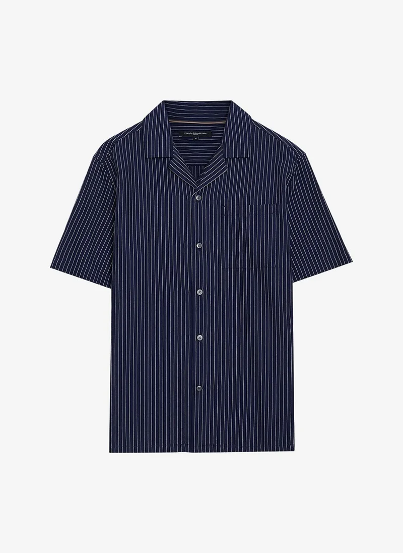 French Connection  Short Sleeve Twill Navy Blue Striped Shirt for Men | Best Price UAE