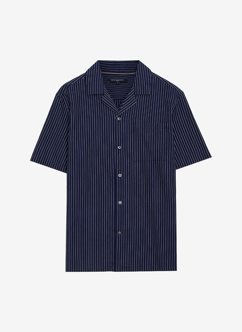 French Connection Short Sleeve Twill Navy Blue Striped Shirt - Image 4