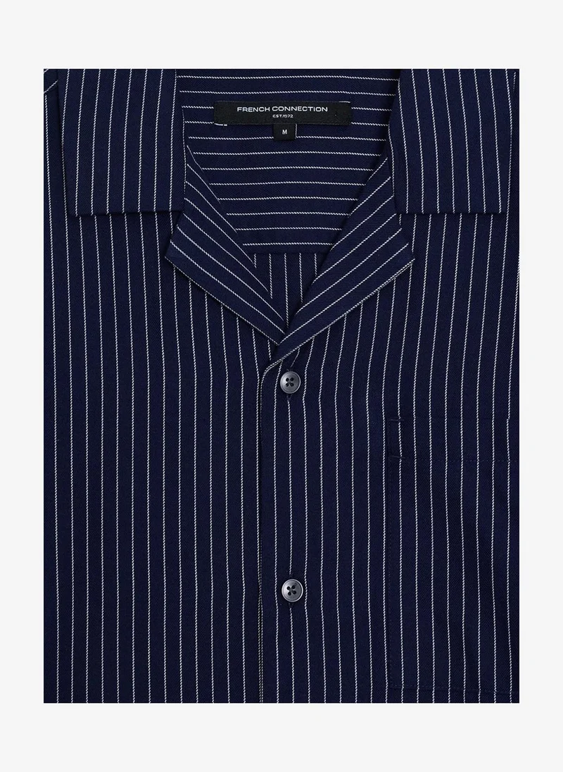 French Connection  Short Sleeve Twill Navy Blue Striped Shirt for Men | Best Price UAE
