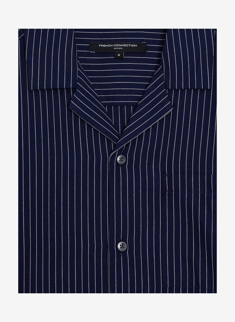 French Connection Short Sleeve Twill Navy Blue Striped Shirt - Image 5