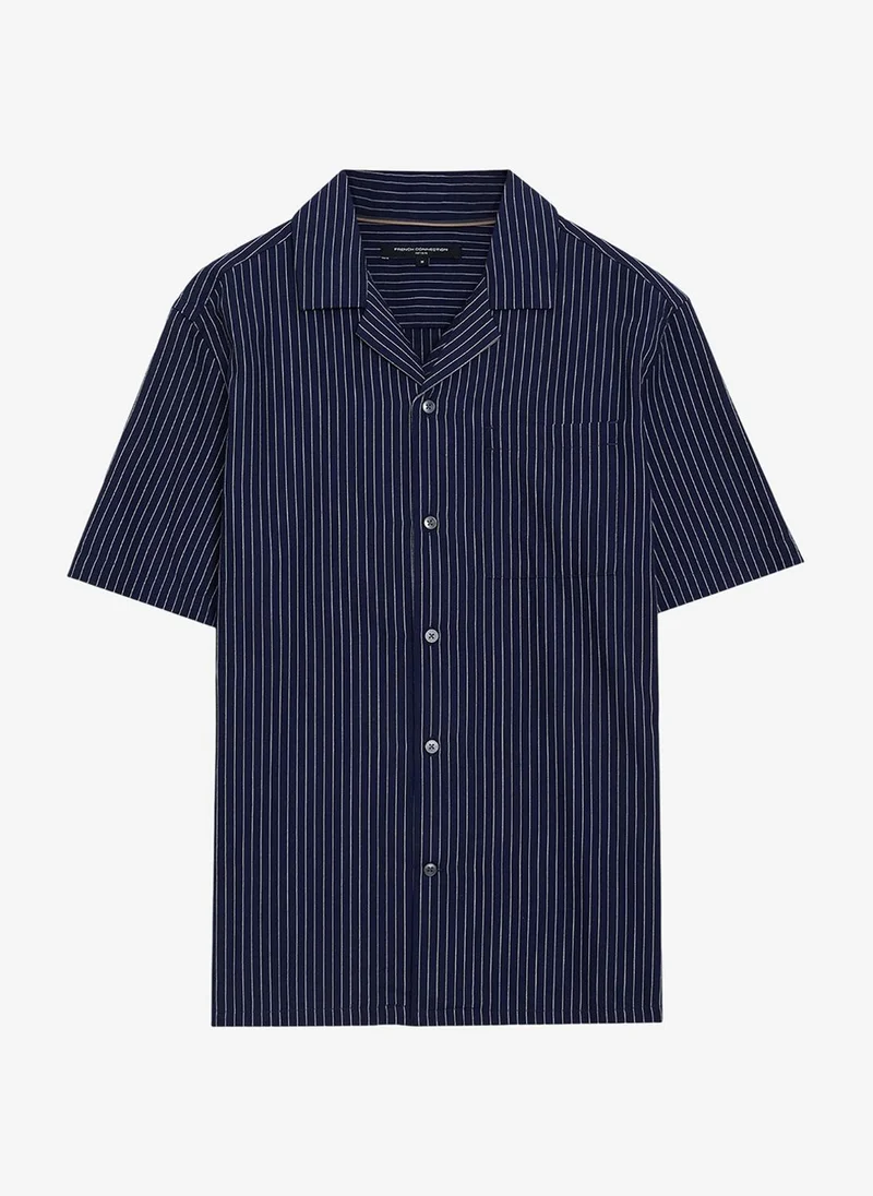 French Connection  Short Sleeve Twill Navy Blue Striped Shirt for Men | Best Price UAE