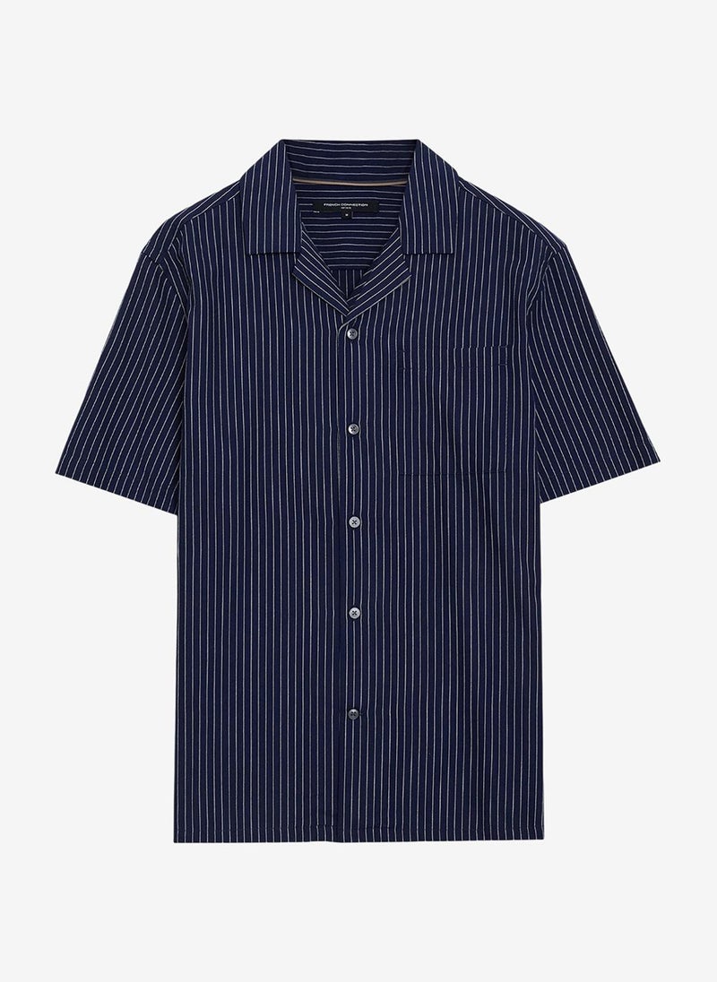 French Connection Short Sleeve Twill Navy Blue Striped Shirt - Image 3