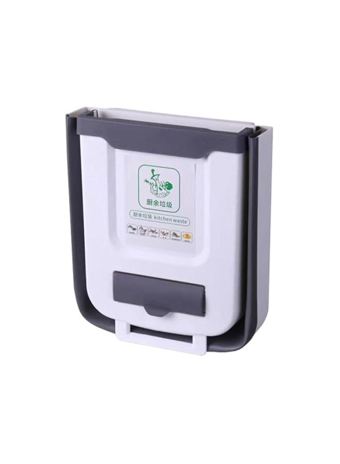 سلة مهملات قابلة للطي لسطح الطاولة مع حامل أكياس مخلفات محمولة للمطبخ والسيارة تثبت على الباب اللون: (ابيض- بيج) AR - Image 1