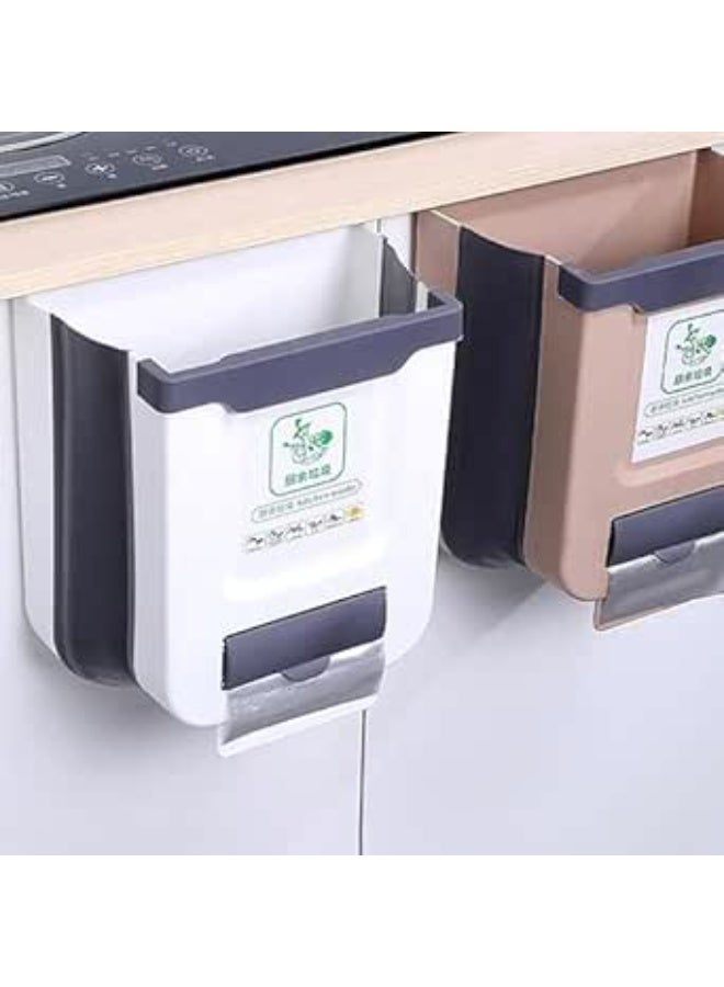 سلة مهملات قابلة للطي لسطح الطاولة مع حامل أكياس مخلفات محمولة للمطبخ والسيارة تثبت على الباب اللون: (ابيض- بيج) AR - Image 3