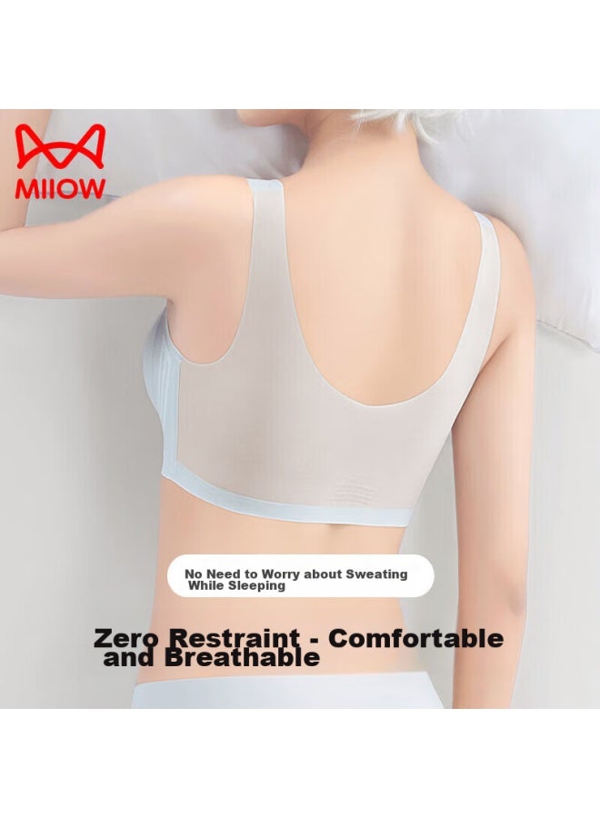 MIIOW Miiow Women's Cooling Ice Silk Vest-style Bra, Seamless, Wireless, Breathable, Thin, Sexy, Push-up Brassiere, Light Blue, Size M - Image 5