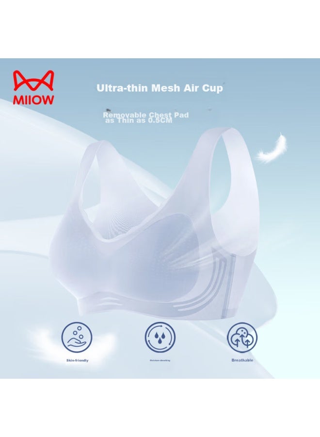 MIIOW Miiow Women's Cooling Ice Silk Vest-style Bra, Seamless, Wireless, Breathable, Thin, Sexy, Push-up Brassiere, Light Blue, Size M - Image 3