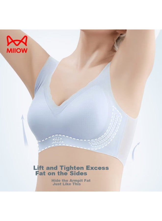 MIIOW Miiow Women's Cooling Ice Silk Vest-style Bra, Seamless, Wireless, Breathable, Thin, Sexy, Push-up Brassiere, Light Blue, Size M - Image 4