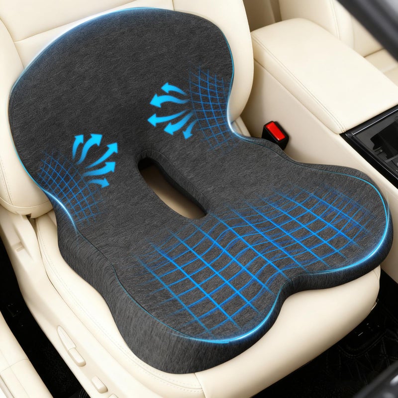 Denchy Car Seat Cushion with Lumbar Support for Long Sitting Ergonomic Memory Foam Driving Seat Cushions for Semi Truck Bus Driver Trucker Non Slip Office Chair Cushion Dark Gray - Image 2
