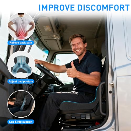 Denchy Car Seat Cushion with Lumbar Support for Long Sitting Ergonomic Memory Foam Driving Seat Cushions for Semi Truck Bus Driver Trucker Non Slip Office Chair Cushion Dark Gray - Image 3