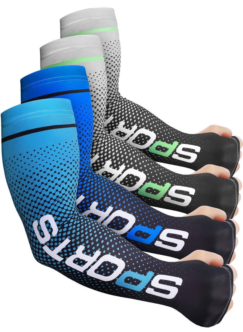 SOLARAE 4 Pairs UV Sun Protection Arm Sleeves Cooling Sports Sleeve Anti Slip Sleeves Ice Silk Sun Sleeves Arm Covers Arm Sun Sleeves Compression UV Protection Cooling for Men Women - Image 1