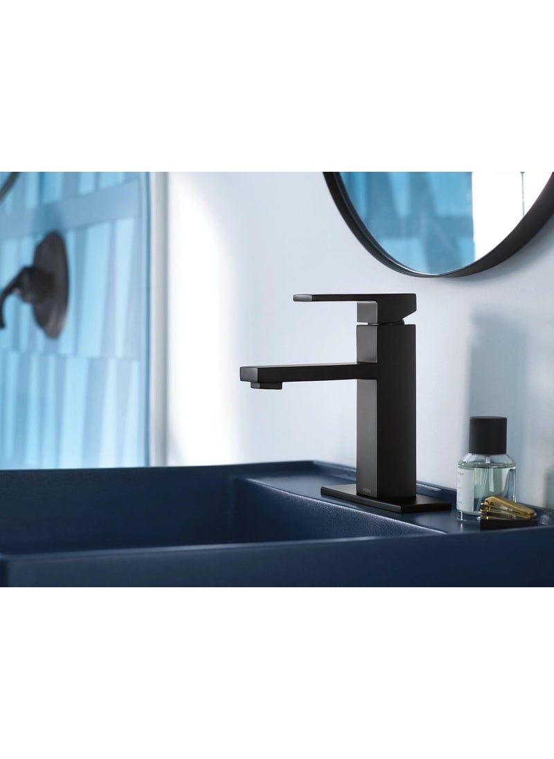 MOEN - Moen Revyl Matte Black OneHandle Single Hole Modern Bathroom Sink Faucet with Optional Deckplate and Spring Loaded Drain Assembly 84771BL - Image 1