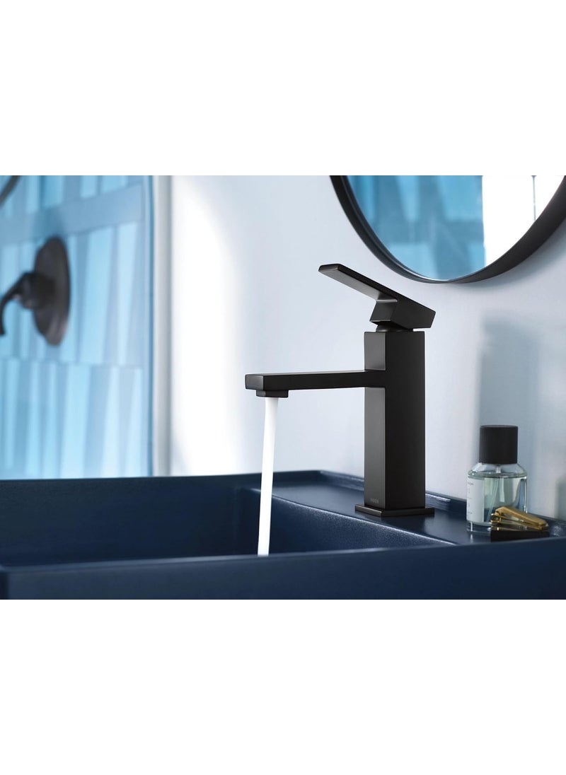 MOEN - Moen Revyl Matte Black OneHandle Single Hole Modern Bathroom Sink Faucet with Optional Deckplate and Spring Loaded Drain Assembly 84771BL - Image 1
