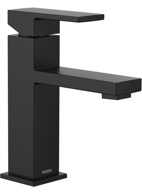 Moen Revyl Matte Black OneHandle Single Hole Modern Bathroom Sink Faucet with Optional Deckplate and Spring Loaded Drain Assembly 84771BL