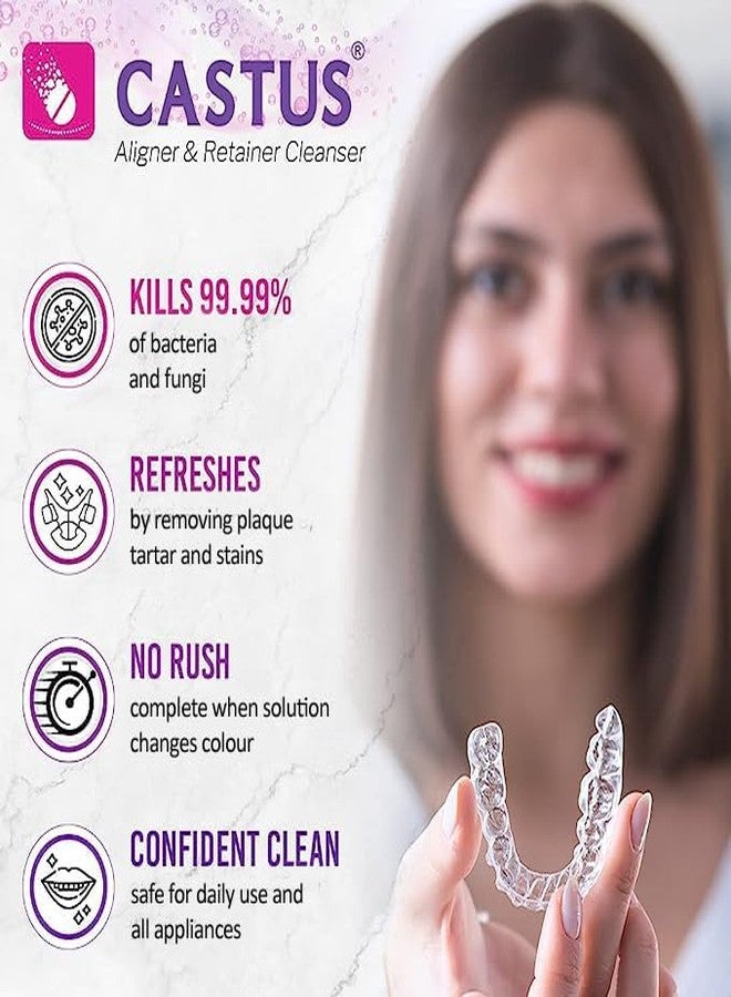 Castus Retainer & Aligners Cleanser Tablets (90 Tablets) sanitizes and removes stains. Ideal for Aligners, Retainers, and Mouthguards and CASTUS Manual Denture Brush (Pack Of 1) oral care(combo pack) - Image 4