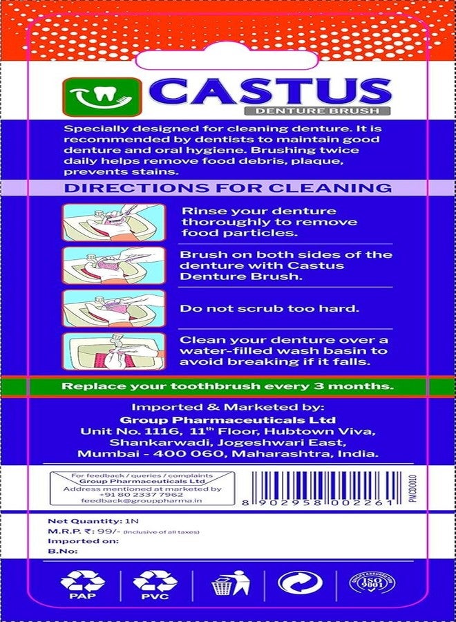 Castus Retainer & Aligners Cleanser Tablets (90 Tablets) sanitizes and removes stains. Ideal for Aligners, Retainers, and Mouthguards and CASTUS Manual Denture Brush (Pack Of 1) oral care(combo pack) - Image 5