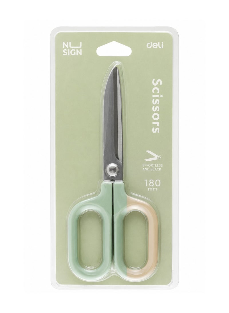Deli 1-Piece Nusign Premium Stainless Steel Scissors 180mm Size Green - Image 1