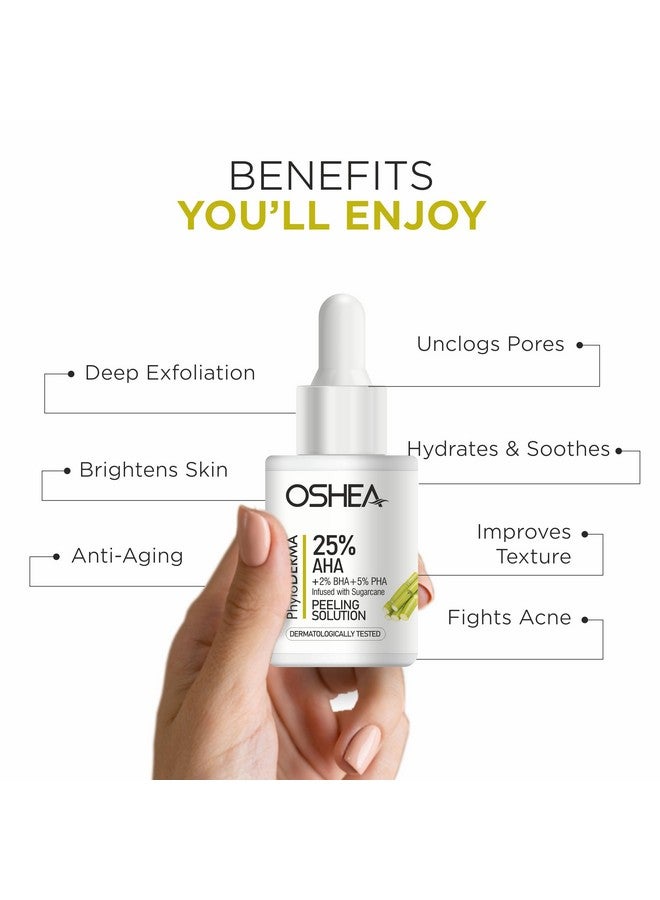 Oshea PhytoDERMA Peeling Solution for Men & Women 30 ml | 25% AHA + 2% BHA + 5% PHA | Deep Exfoliation with Black Head Removal | Infused with Sugarcane Extract - Image 3