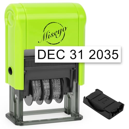 Miseyo Self Inking Date Stamp - Green (2 Black Refill Ink pad Included) - Image 1