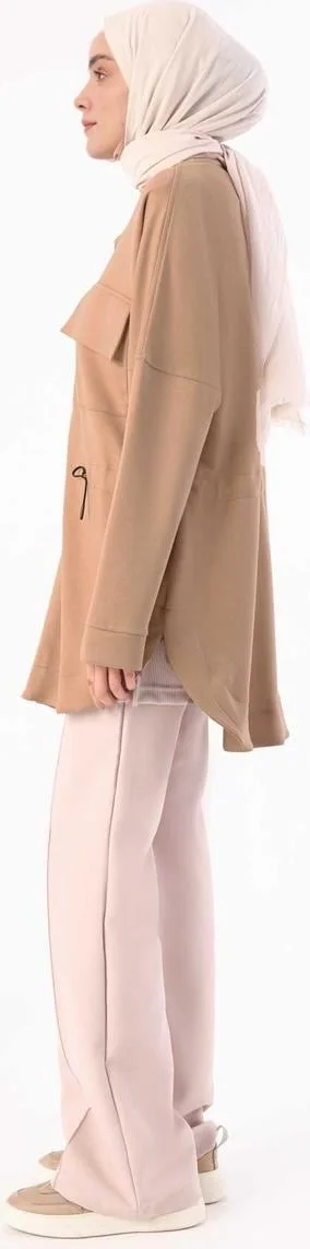 Allday Dark Beige-Waist Drawstring Pocket Jacket