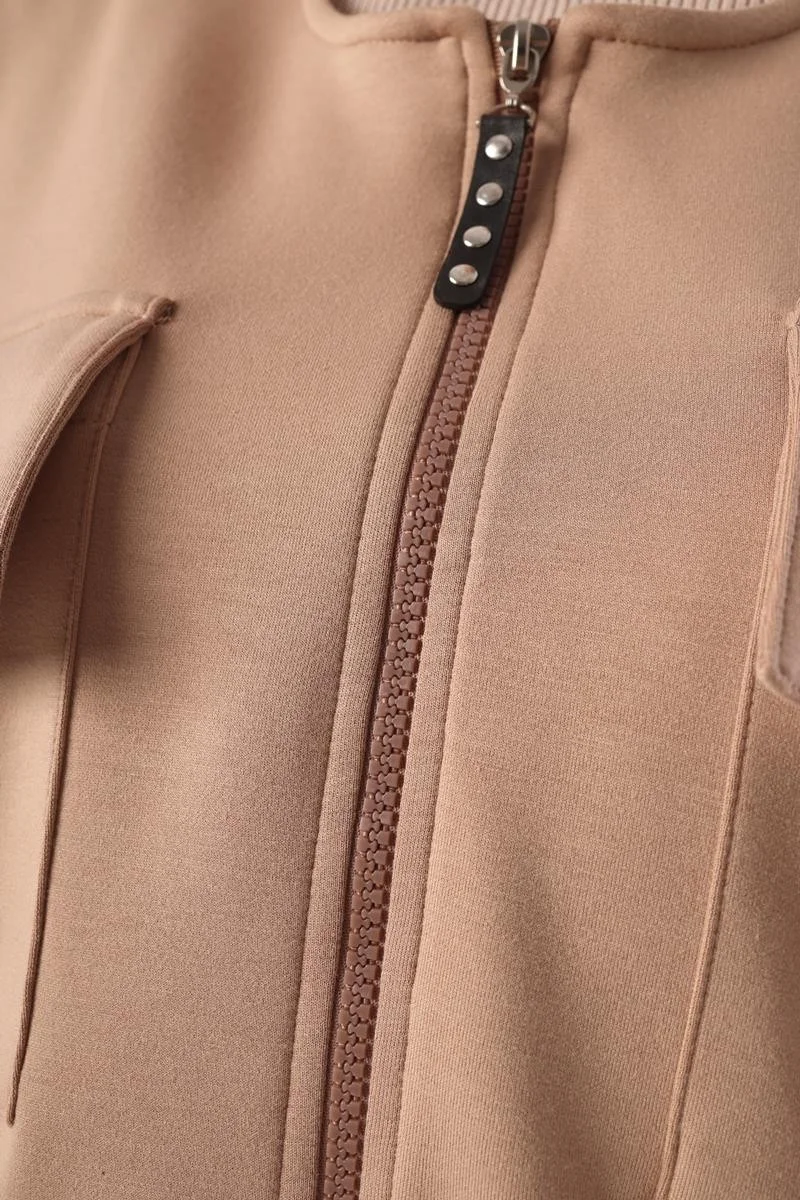 Allday Dark Beige-Waist Drawstring Pocket Jacket