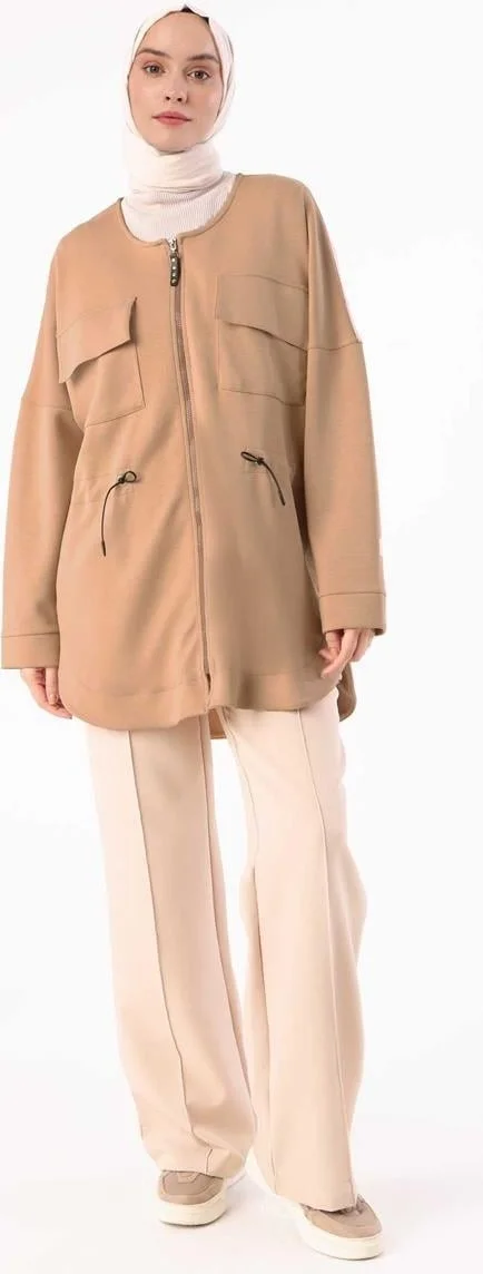 Allday Dark Beige-Waist Drawstring Pocket Jacket