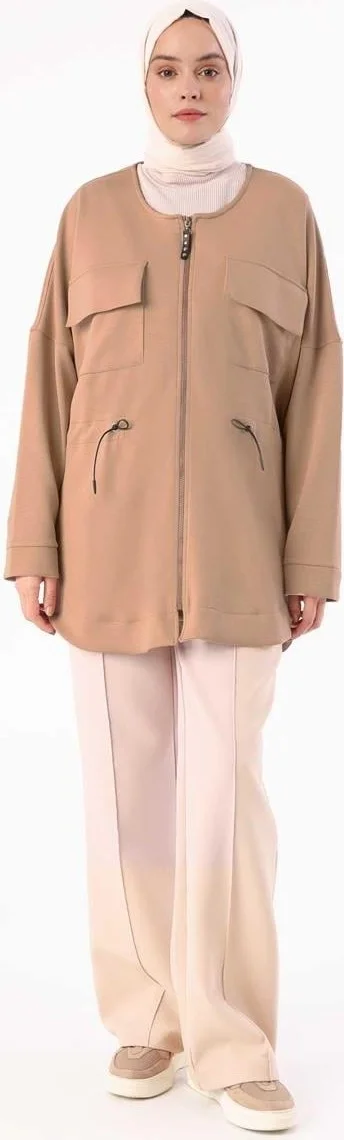 Allday Dark Beige-Waist Drawstring Pocket Jacket