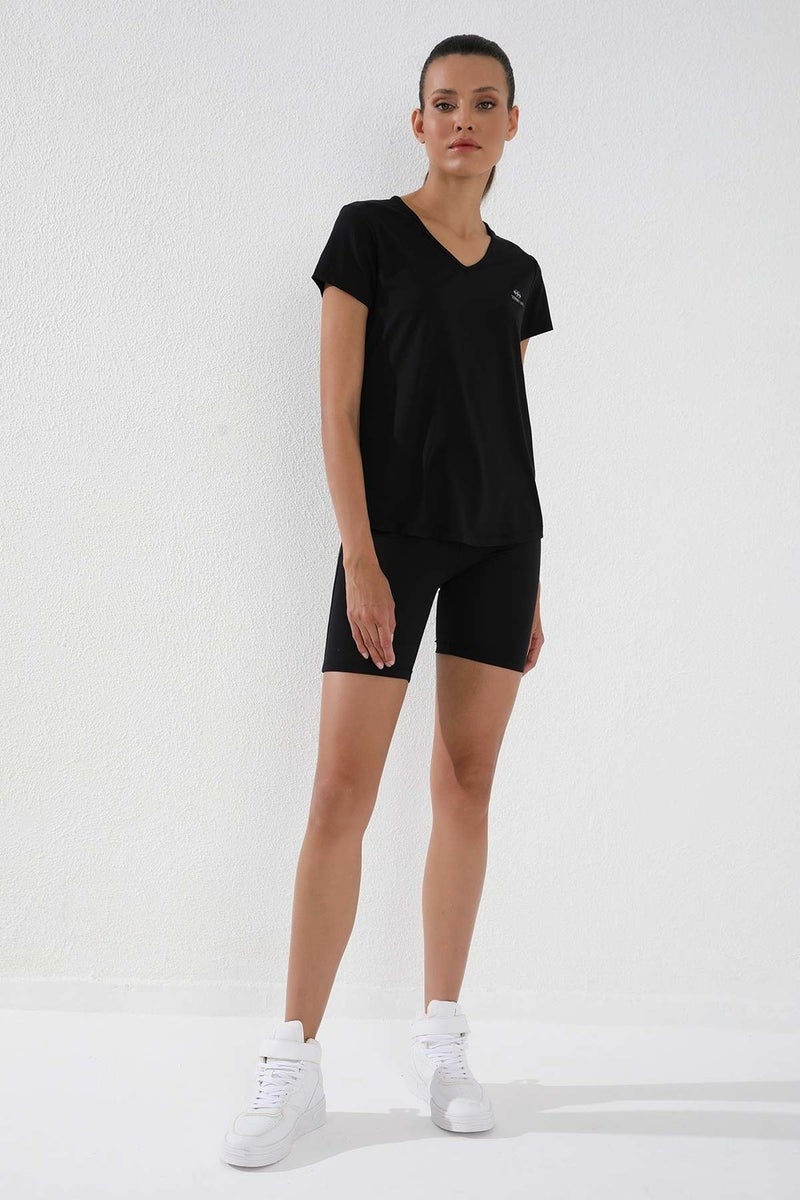Tommy Life Black Women's Basic Short Sleeve Standard Pattern V Neck T-Shirt - 97145  - Image 3