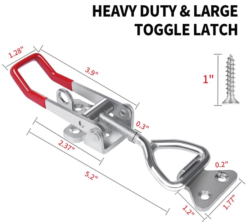 Vicuna R Heavy Duty Toggle Latch Clamp 4003, Large Adjustable Toggle Clamp Latch With Lock Hole, 1320Lbs Holding Capacity Pull Latch for Smoker Lid Jig, Tool Box Case - 4Pack (with 20PCS Screws) - Image 5